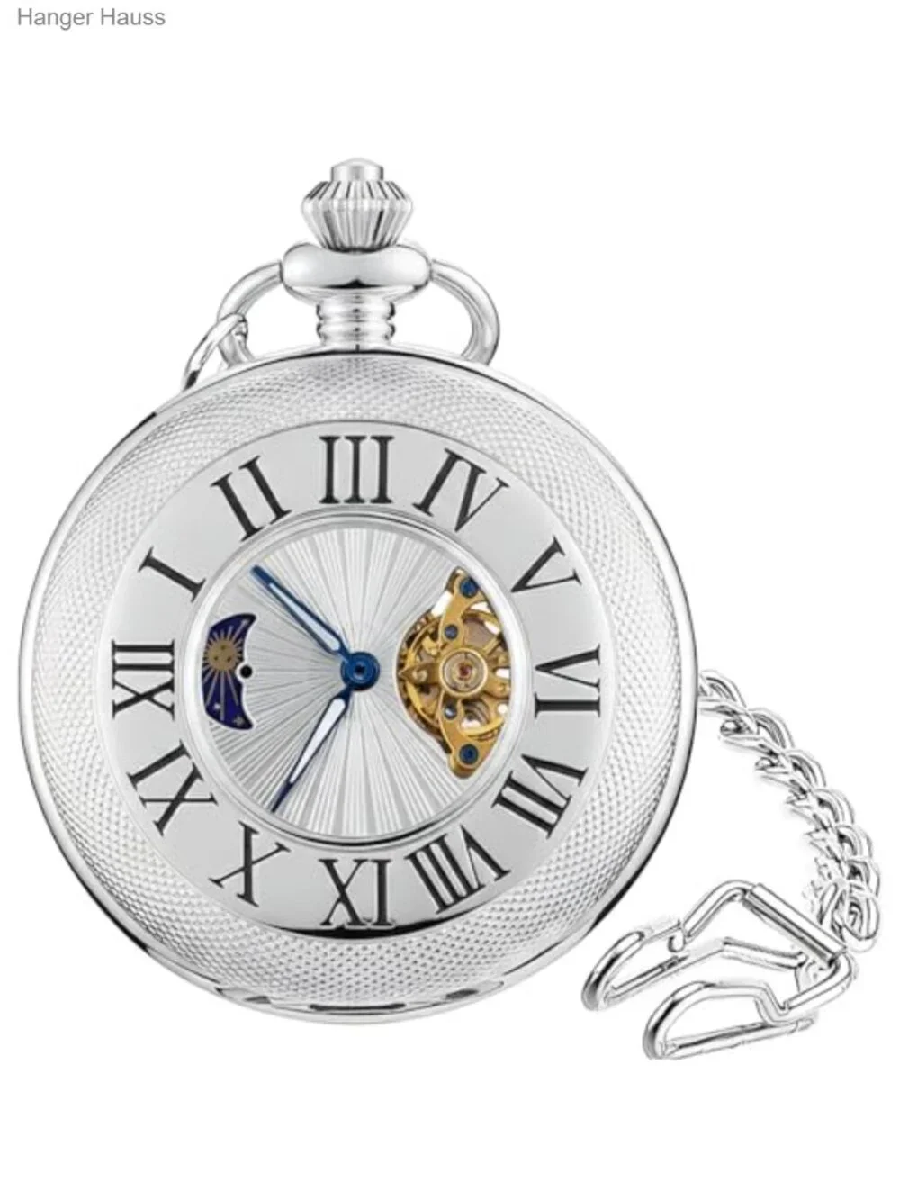 Vintage Mechanical Pocket Watch for Men - Moon Phase, Imitated Tourbillon,
